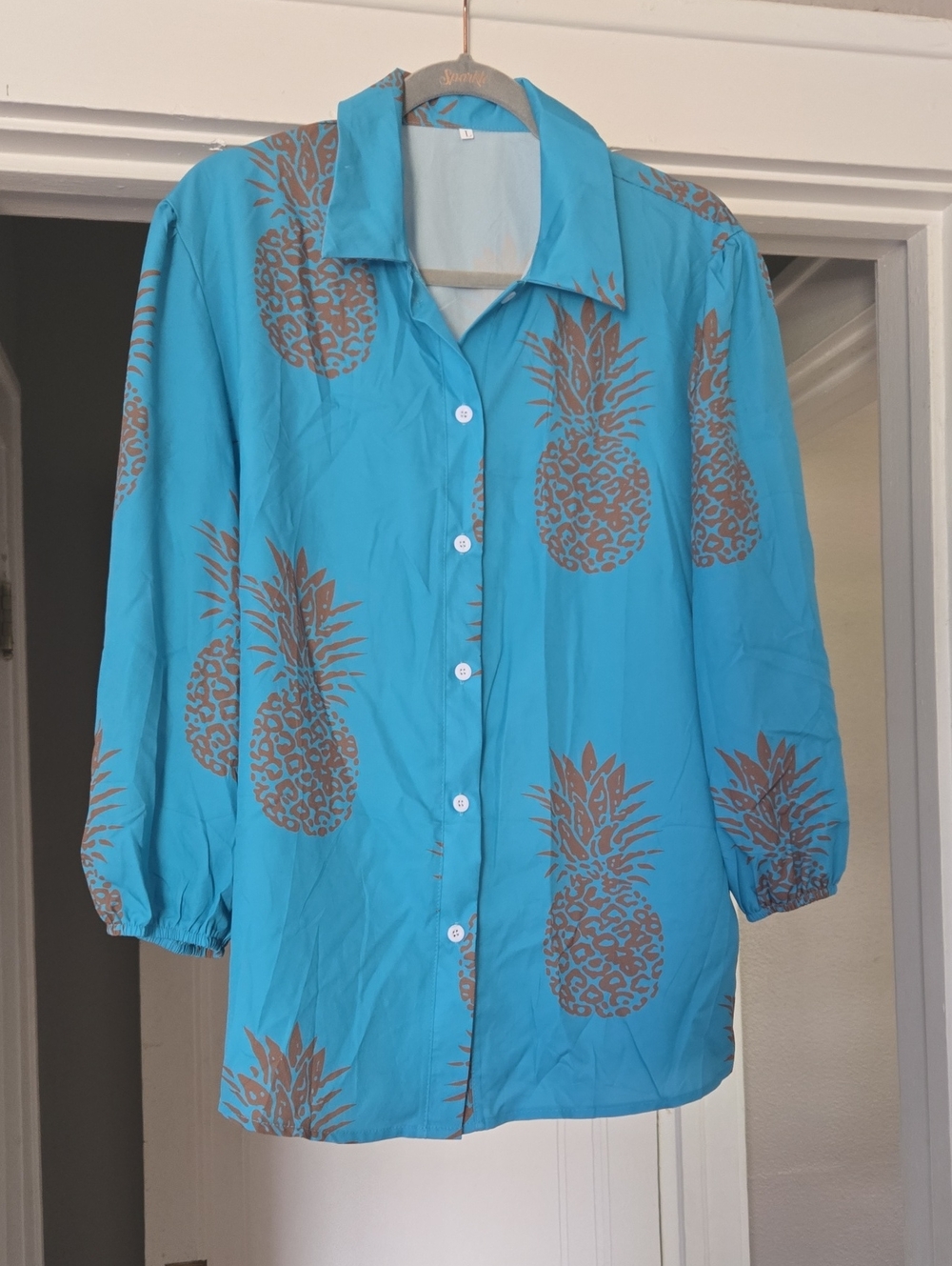 Turquoise Pineapple-Print Button Down Shirt - Women's Lightweight Top